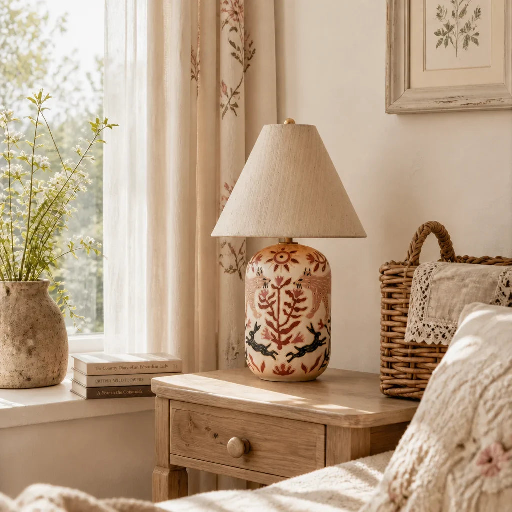 Daevon Retro Ceramic Linen Tapered Table Lamp