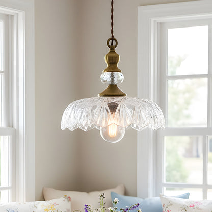 Velric Vintage Glass Brass Flower Pendant Light