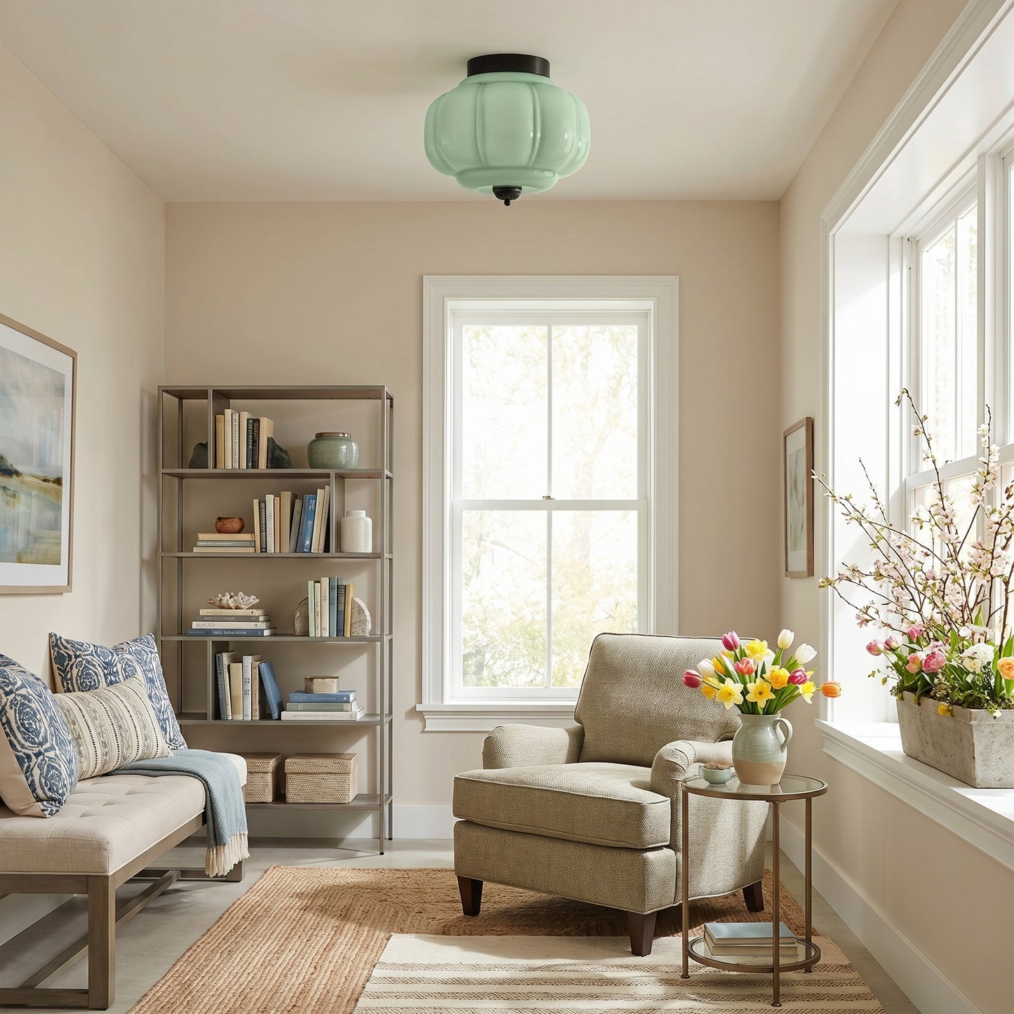 Ozita Retro Milk Glass Semi Flush Mount Eloise Ceiling Light
