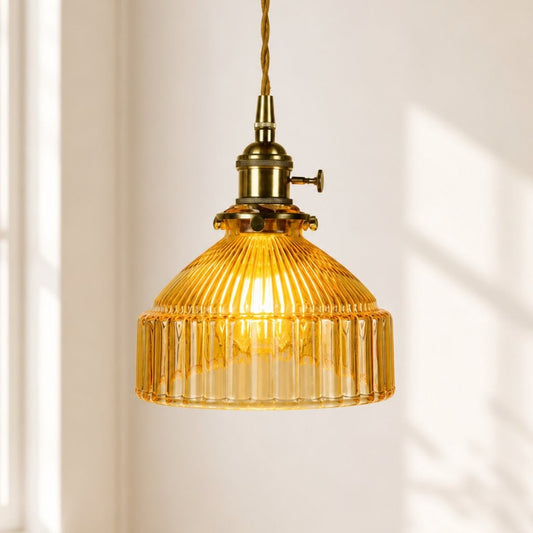 Zyrion Retro Ribbed Clear Glass Pendant Light