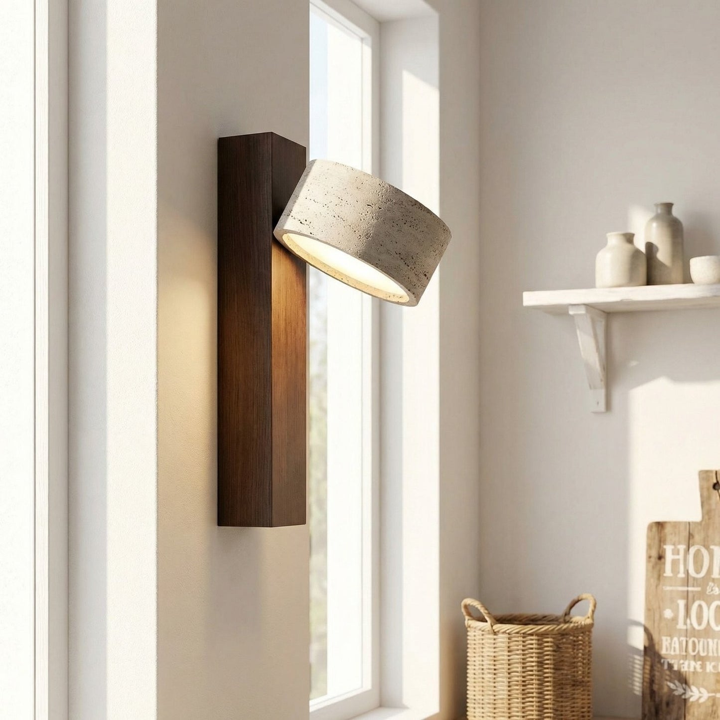 Bennett Wabi-Sabi Round Travertine Wall Light