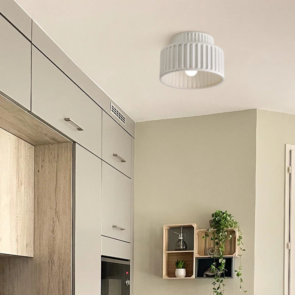 Nicola Vintage Resin Cream Breeze Drum Semi-Flush Mount Ceiling Light