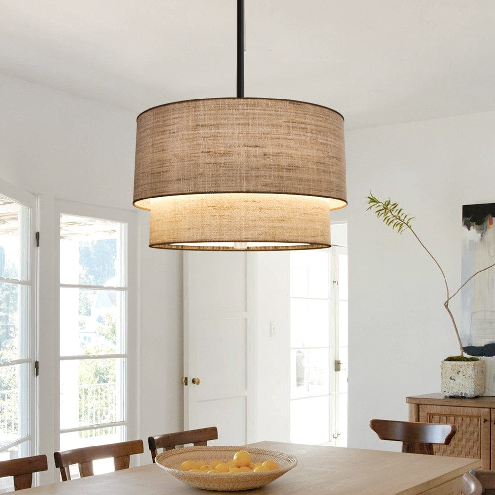 Javier Natural Linen Double Fabric Drum Pendant Light