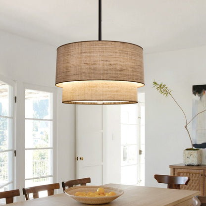 Javier Natural Linen Double Fabric Drum Pendant Light