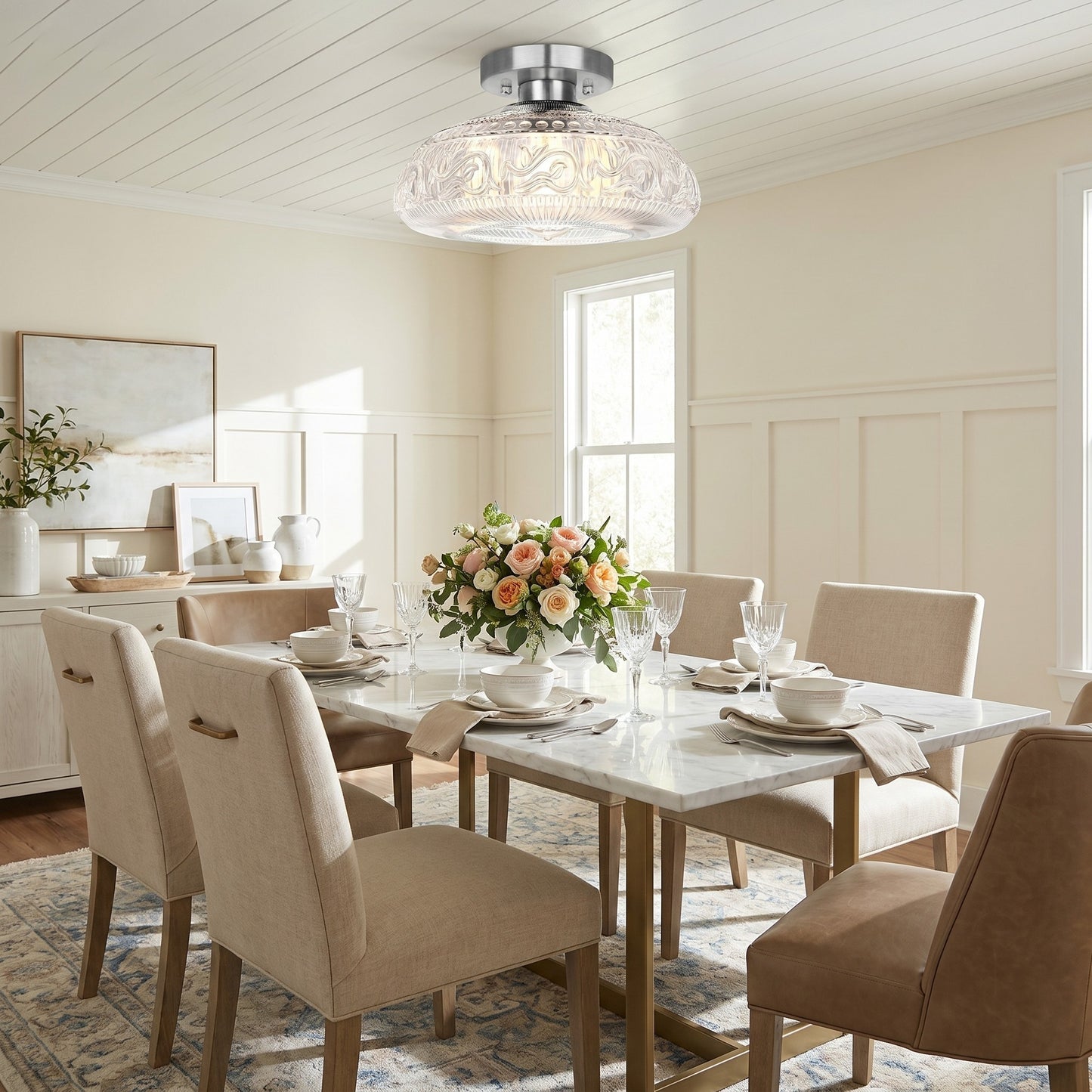 Cassandra American Country Patterned Glass Ceiling Light