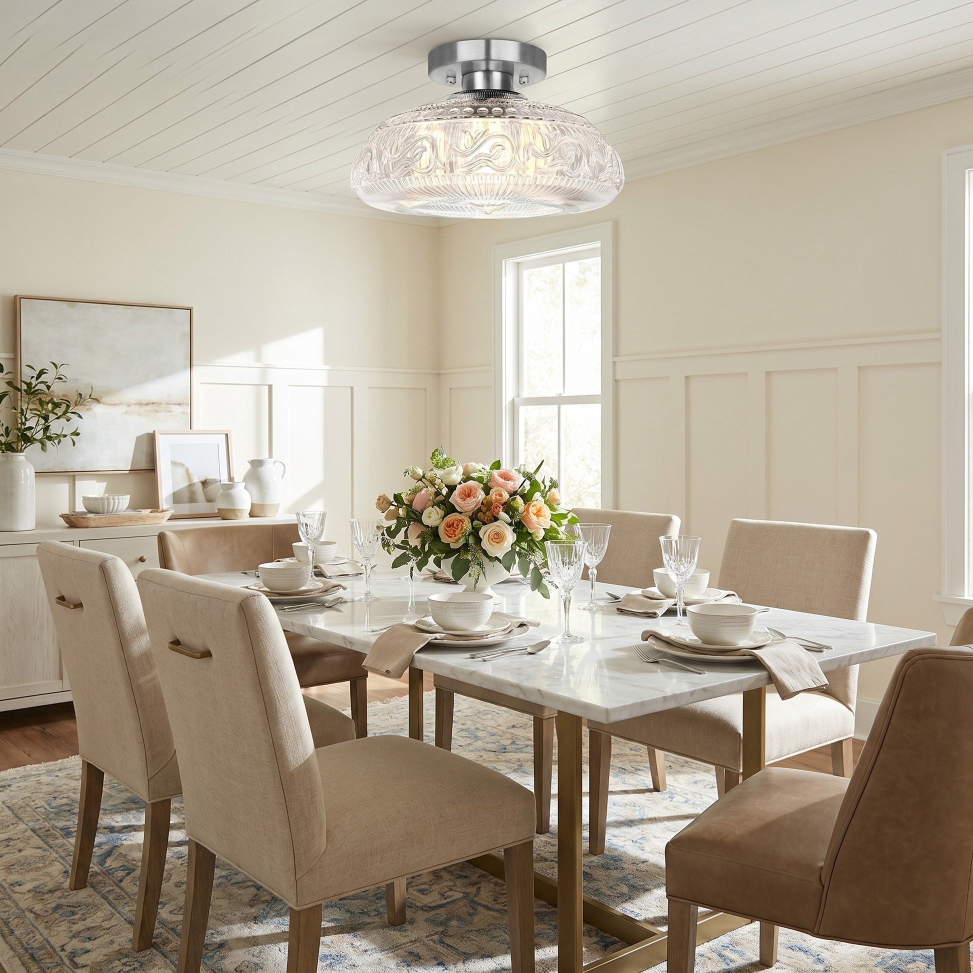 Cassandra American Country Patterned Glass Ceiling Light