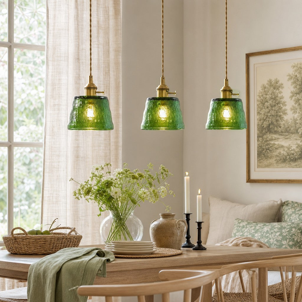 Seraphel Vintage 1-Light Glass Brass Pendant Light