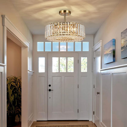 Ryxar Round Ribbed Crystal Semi Flush Mount Light
