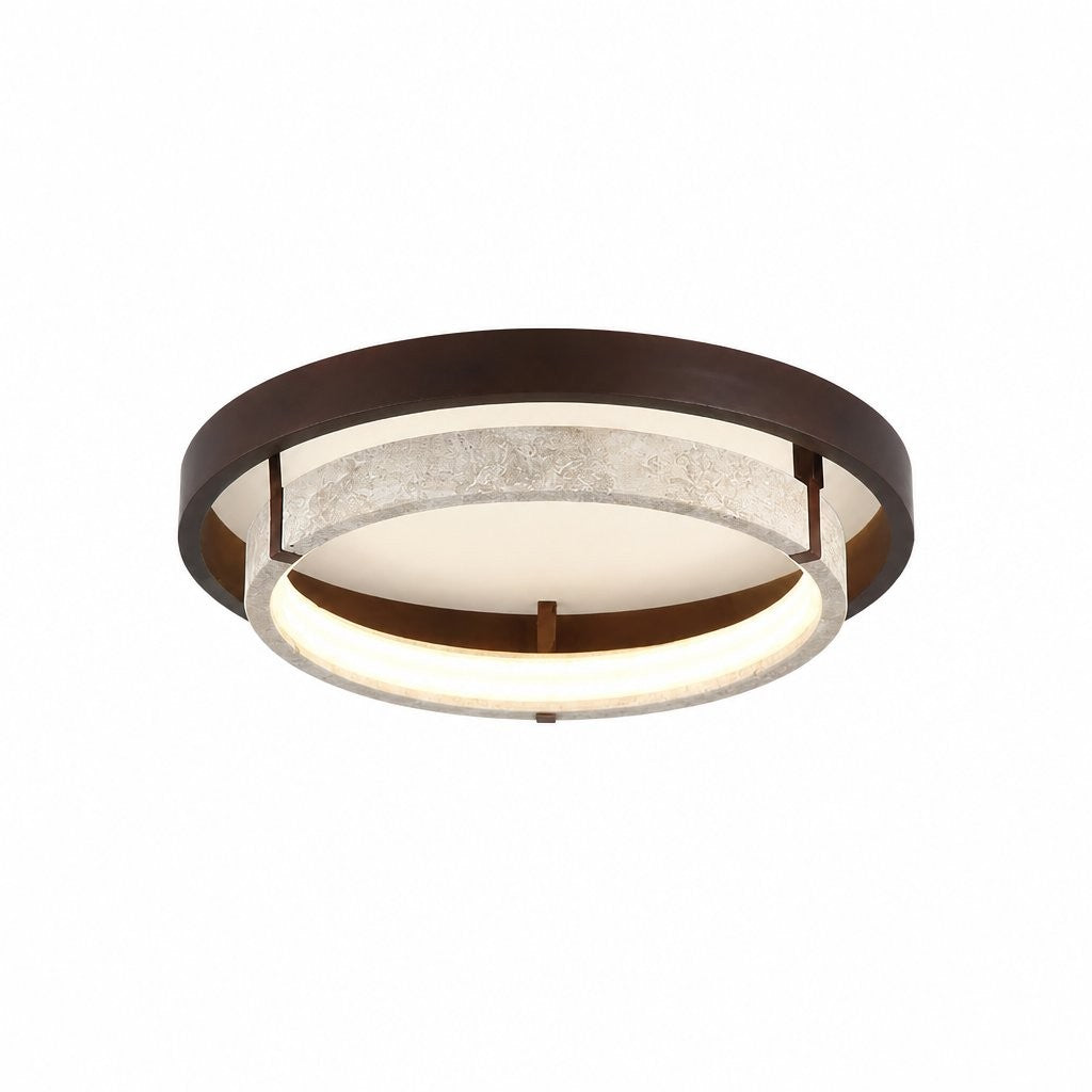 Jayce Organic Wood & Travertine Layered Round Ceiling Light