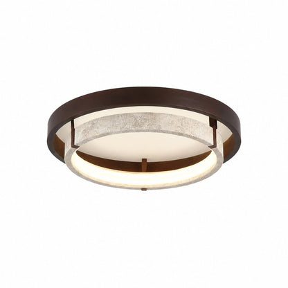Jayce Organic Wood & Travertine Layered Round Ceiling Light