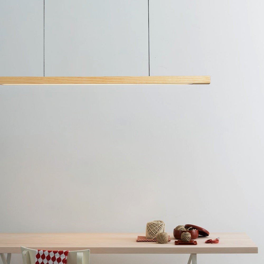 Quorix Log Style Wood Led Linear Pendant Light With Remote Control