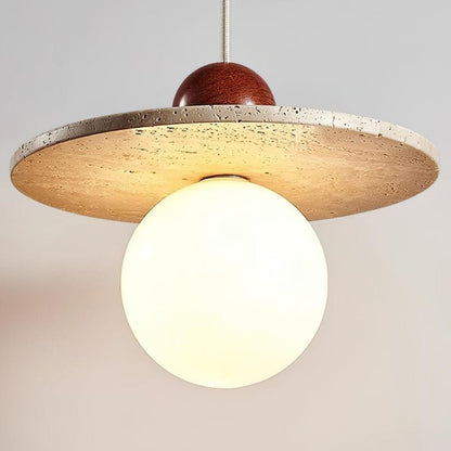 Jeremiah Cream Style Flying Disc Travertine Pendant Light