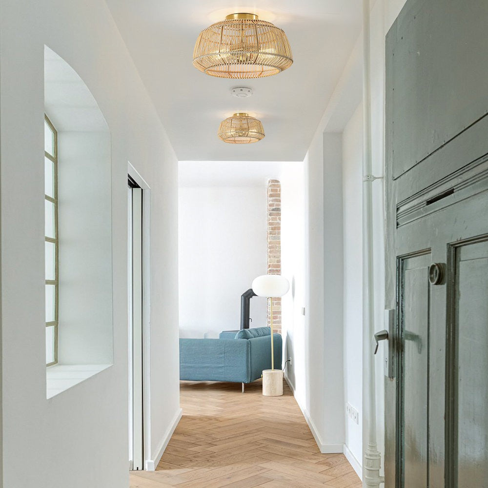 Lyril Boho Rattan Semi Flush Mount Ceiling Light