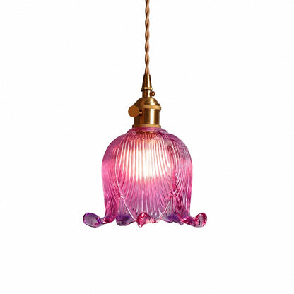 Fawen Retro Floral  Ribbed Glass Shade Pendant Light