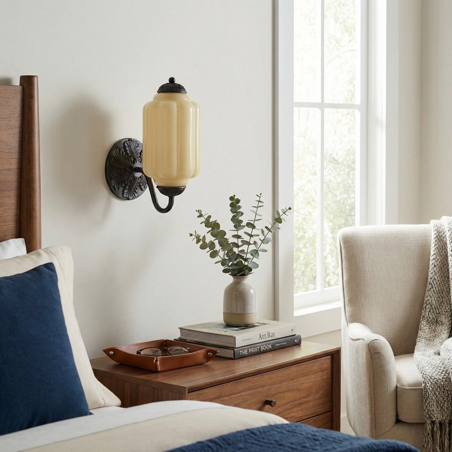 Cyrilith Vintage Milk Glass Oiled Brass Eloise Sconce