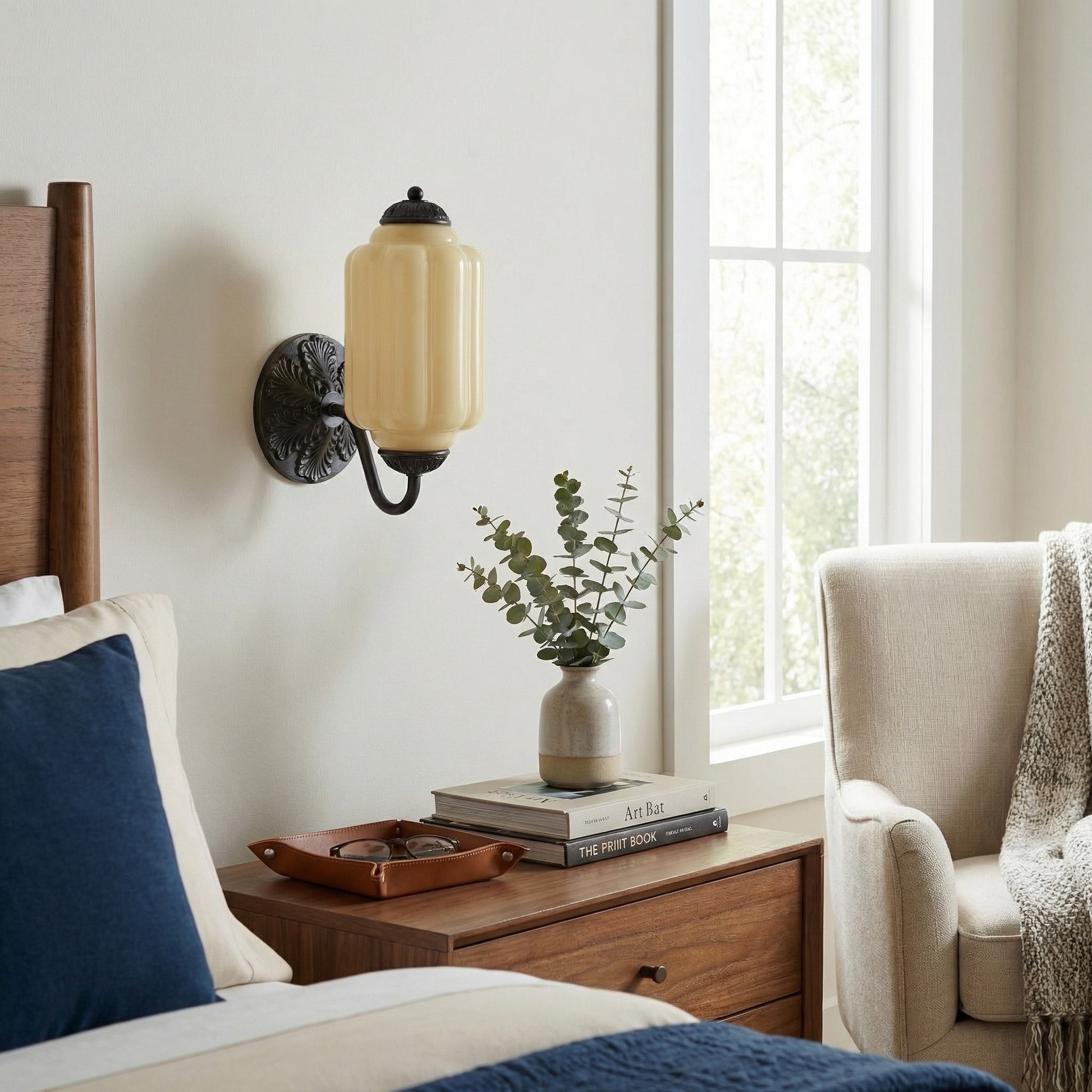 Cyrilith Vintage Milk Glass Oiled Brass Eloise Sconce
