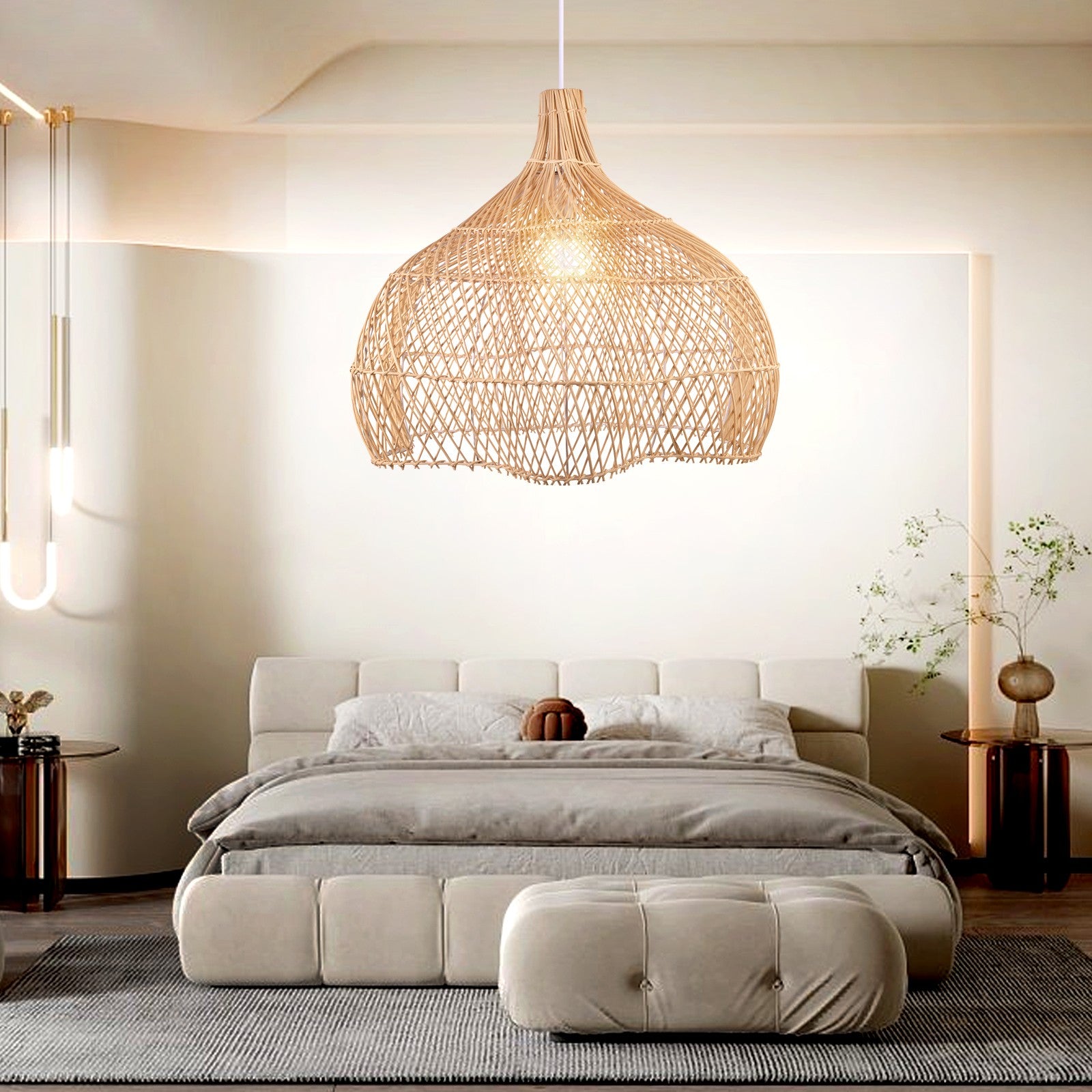 Janvi Rustic Farmhouse Style Rattan Novelty Pendant Light