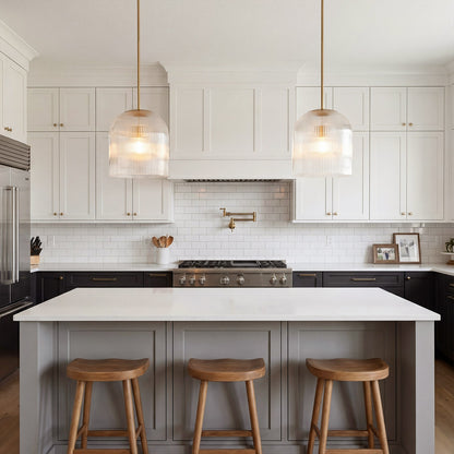 Alain Farmhouse Cooper Ribbed Glass Pendant Light