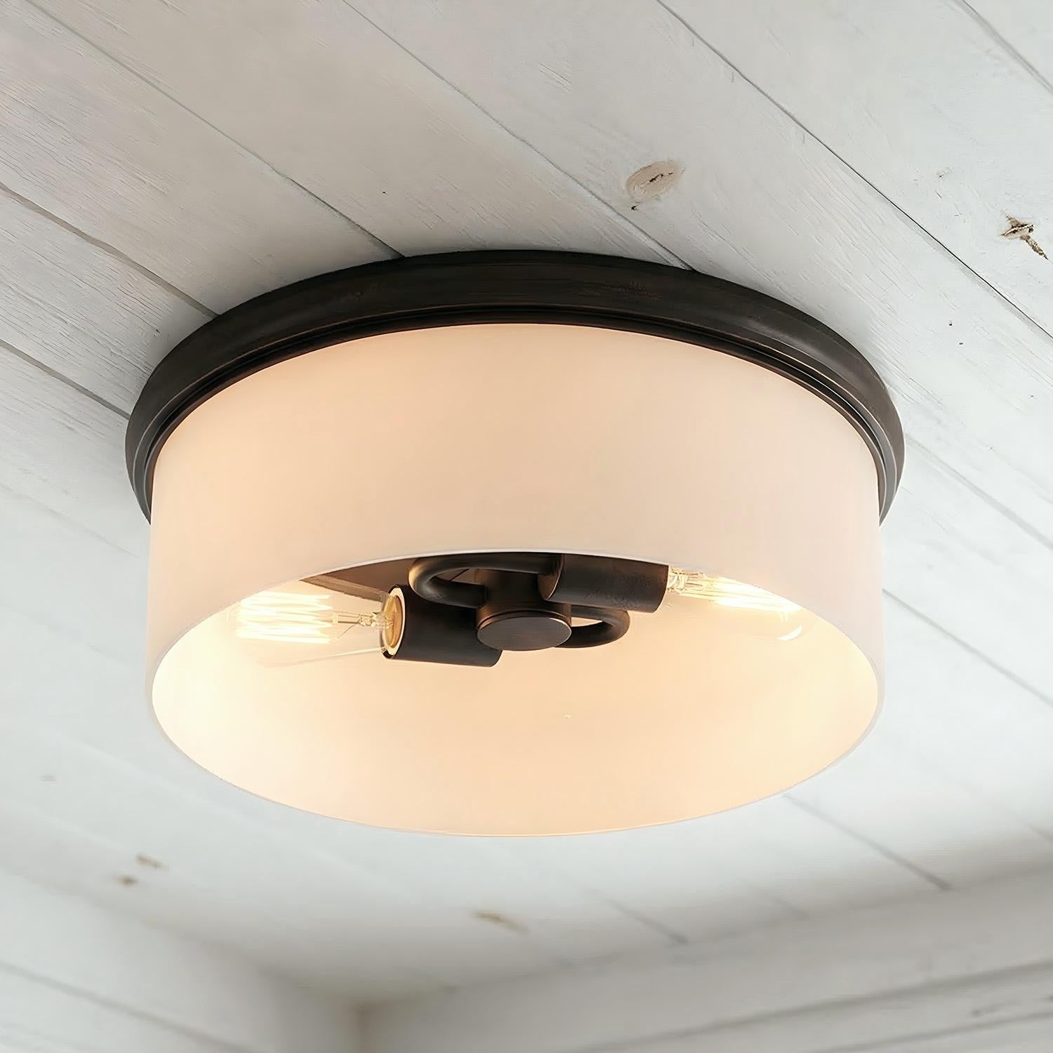 Lionell Farmhouse Milk Glass Round Flush Mount Ceiling Light