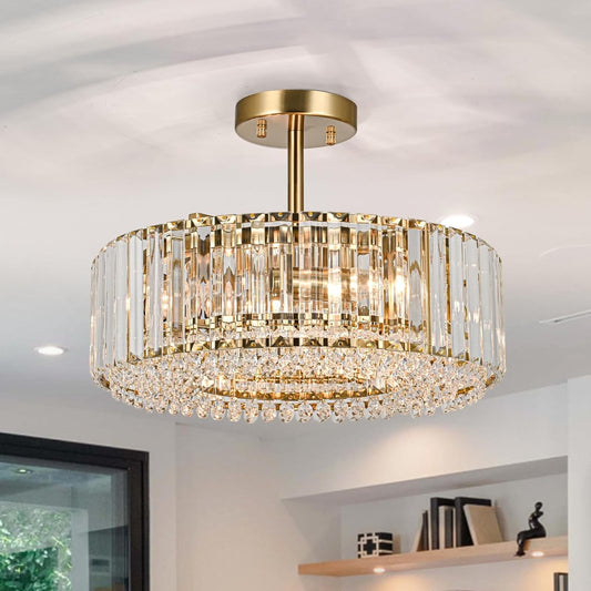 Ryxar Round Ribbed Crystal Semi Flush Mount Light
