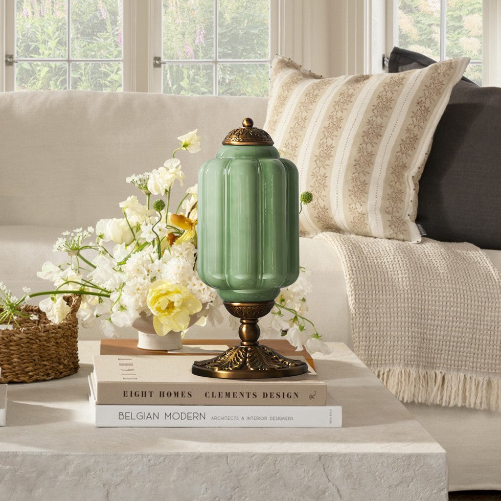 Nexos French Retro Cream Glass Textured Eloise Table Lamp