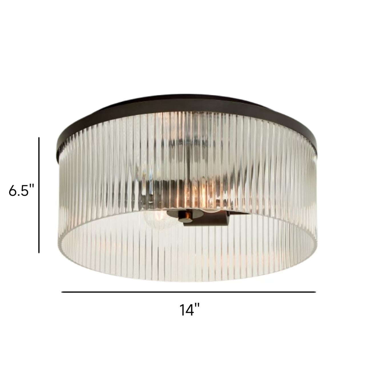 Sylan Farmhouse Round Ribbed Glass Flush Mount Ceiling Light