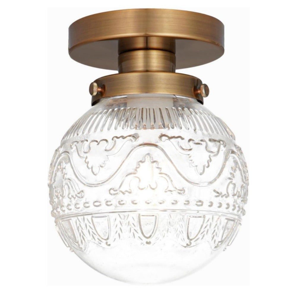Ixionis Vintage Engraved Pattern Globe Glass Flush Mount Ceiling Light