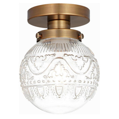 Ixionis Vintage Engraved Pattern Globe Glass Flush Mount Ceiling Light