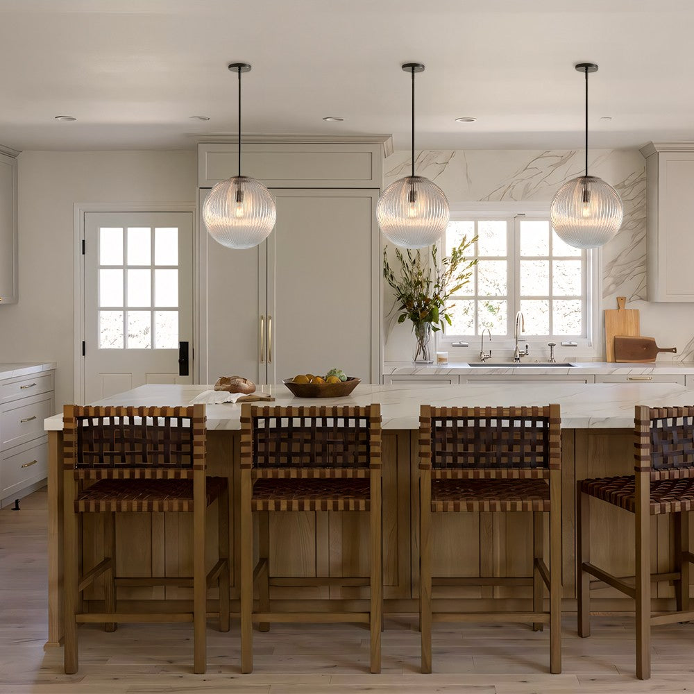 Alain Farmhouse Cooper Ribbed Glass Pendant Light