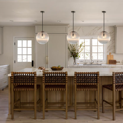 Alain Farmhouse Cooper Ribbed Glass Pendant Light