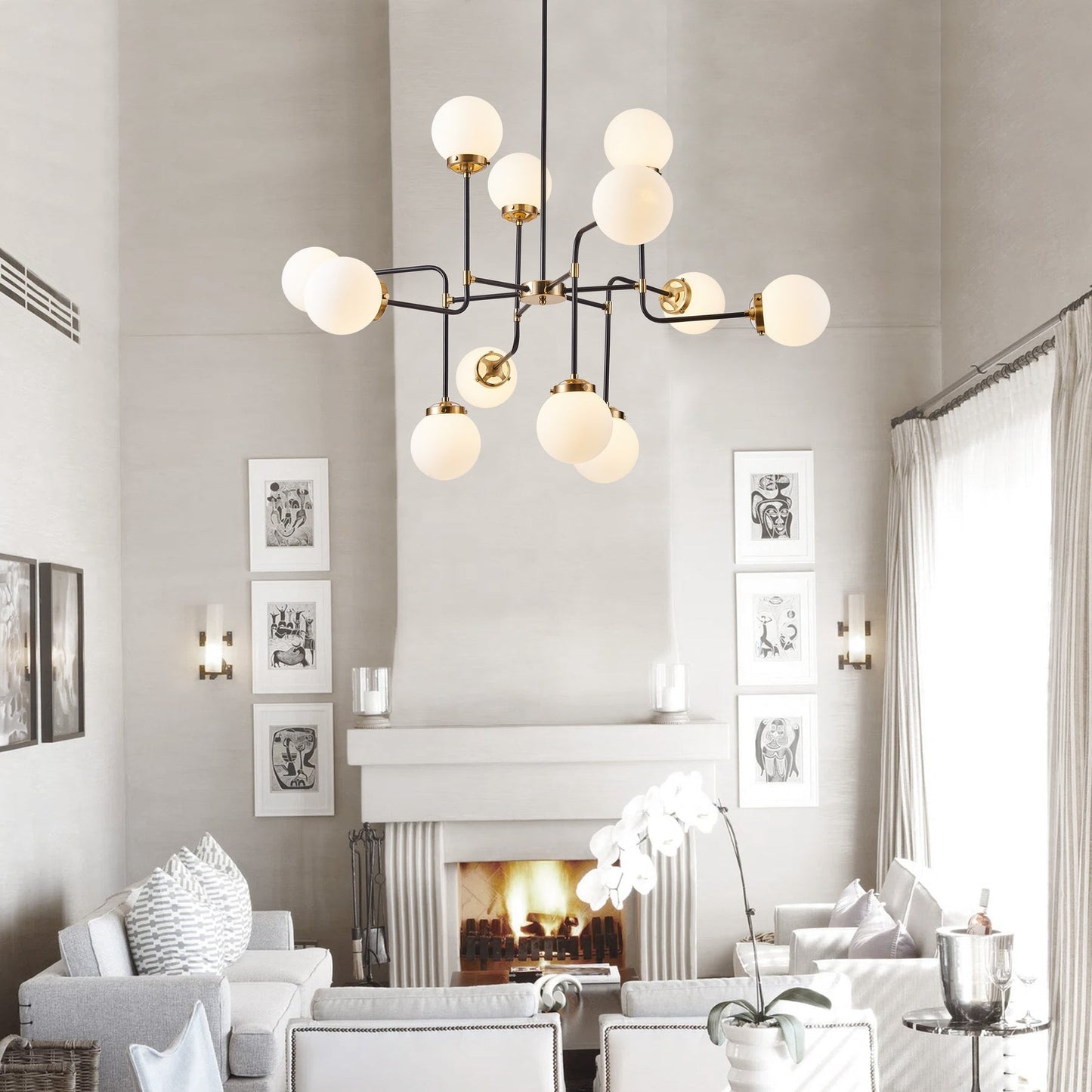 Ava Creative 12 Lights Globe Milk Glass Linear Chandelier