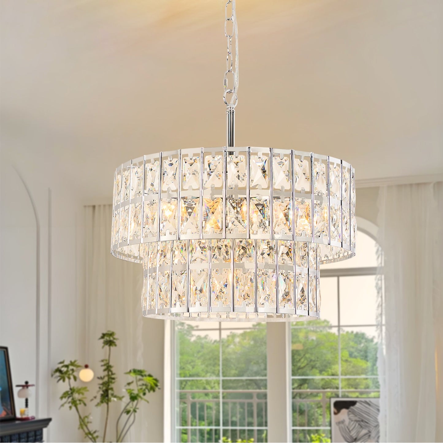 Gracie Luxurious Double Drum Crystal Chandelier