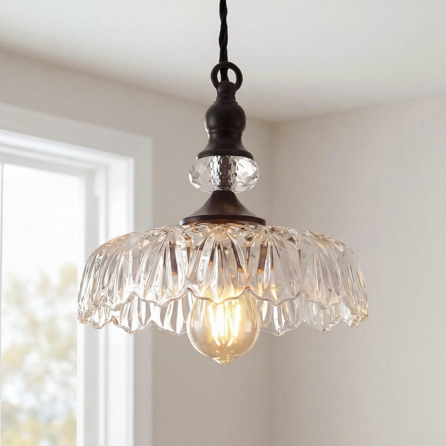 Jaime Antique Brass and Glass Flower Pendant Light