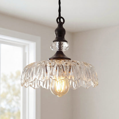 Jaime Antique Brass and Glass Flower Pendant Light