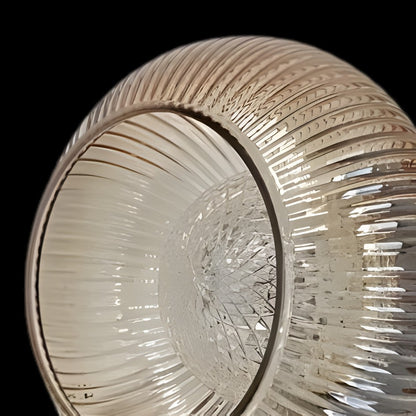 Caspian Retro Led Walnut Base Amber Fluted Glass Ceiling Light