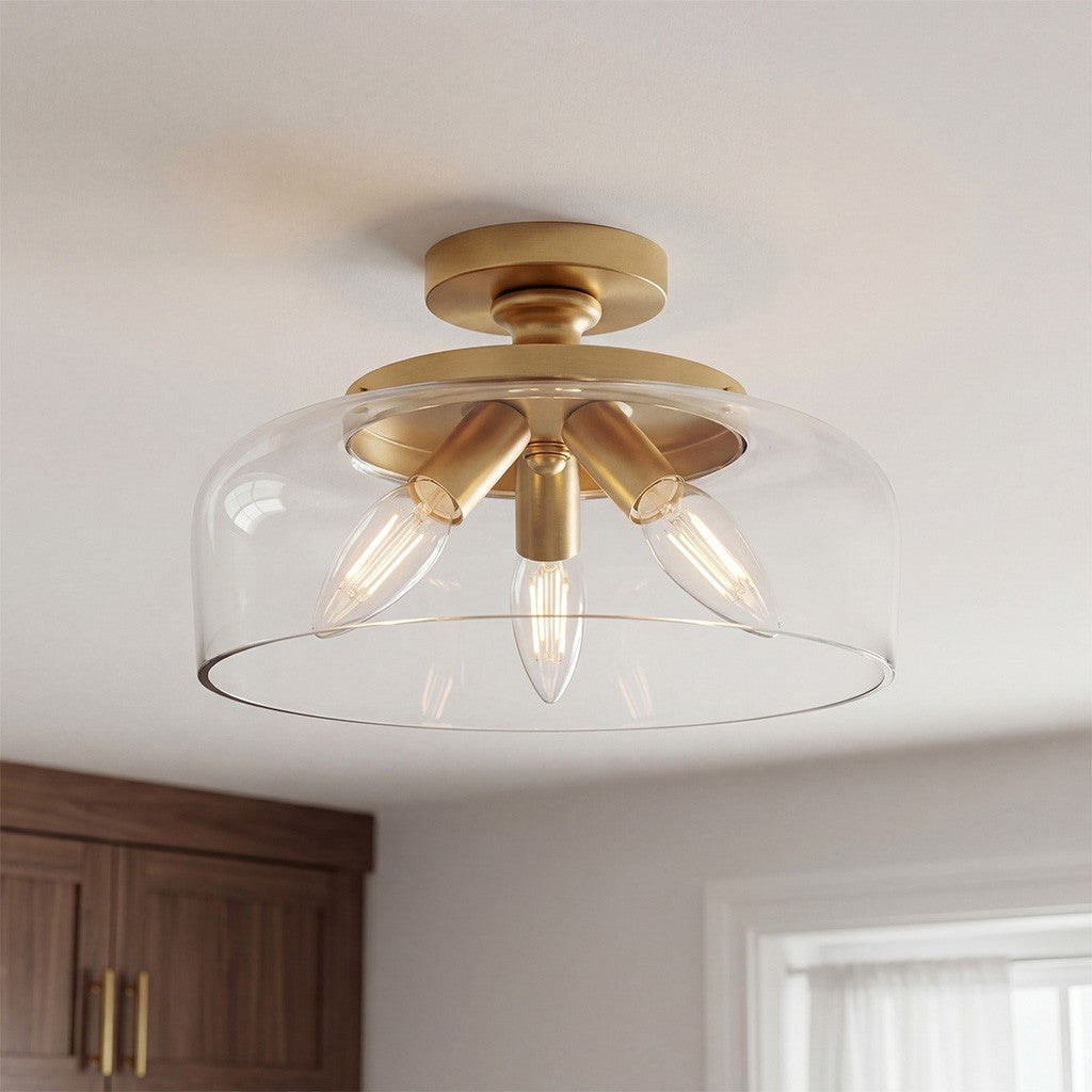 Santos Vintage Hand Carved Floral Clear Glass Semi Flush Mount Ceiling Light