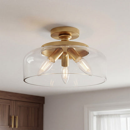 Santos Vintage Hand Carved Floral Clear Glass Semi Flush Mount Ceiling Light