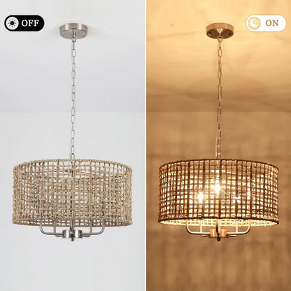 Arlo Bohemian 5 Light Natural Rattan Drum Chandelier