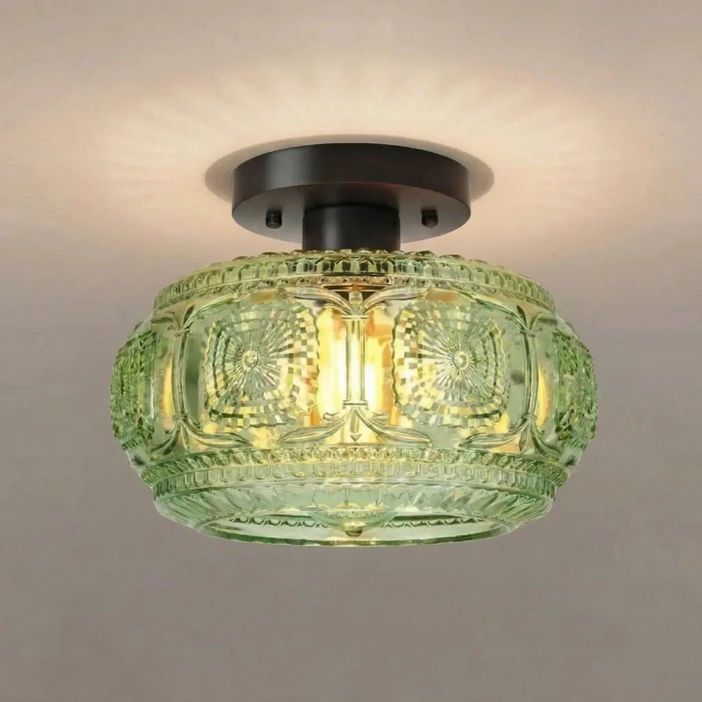Ixionis Retro Carved Glass Semi Flush Ceiling Light