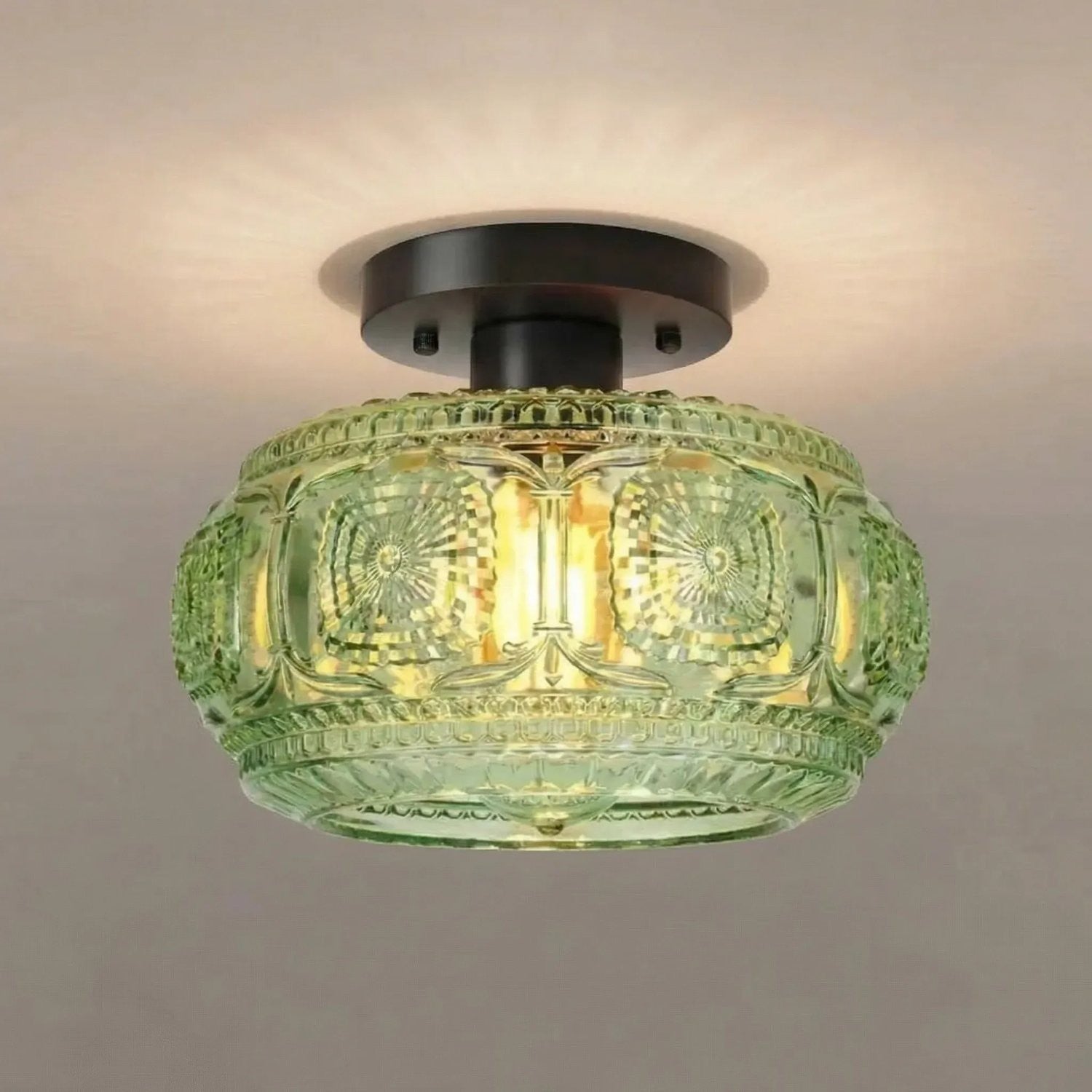 Ixionis Retro Carved Glass Semi Flush Ceiling Light