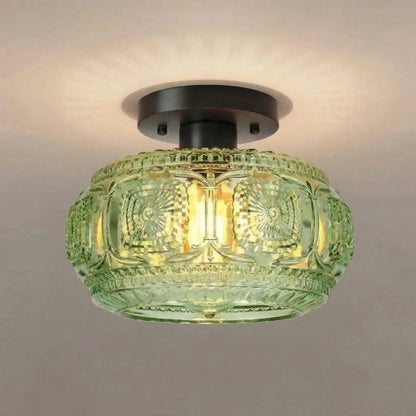 Ixionis Retro Carved Glass Semi Flush Ceiling Light