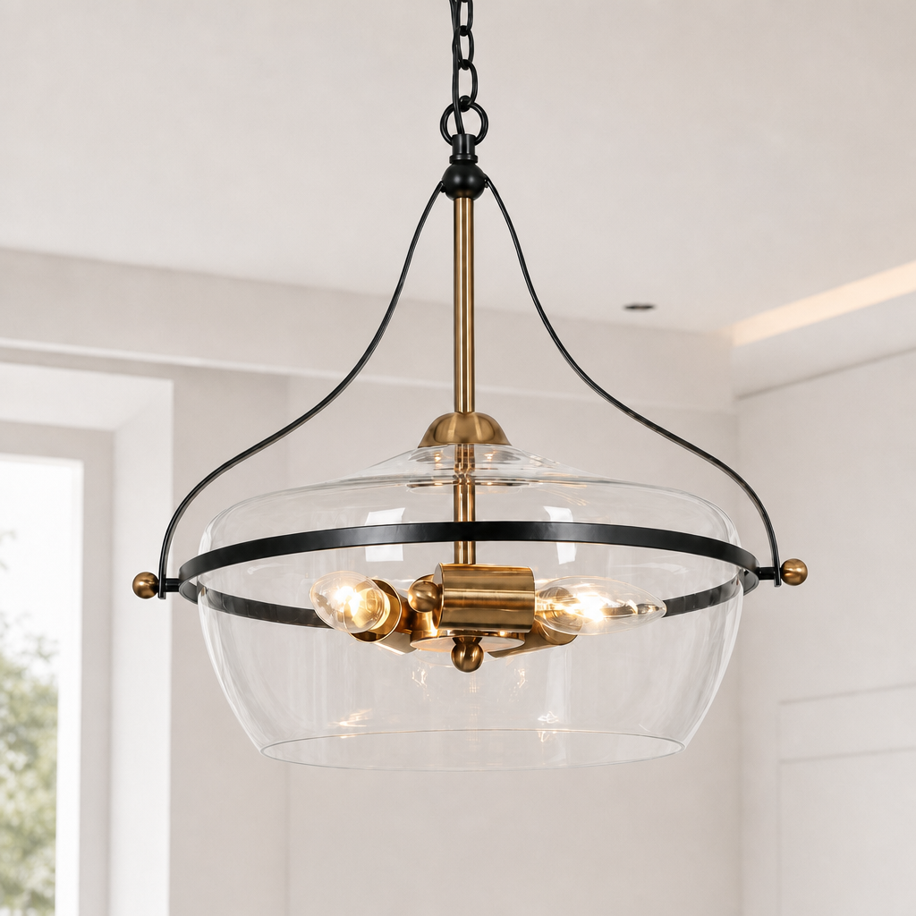 Florentine Rustic Brass Dome Clear Glass Pendant Light