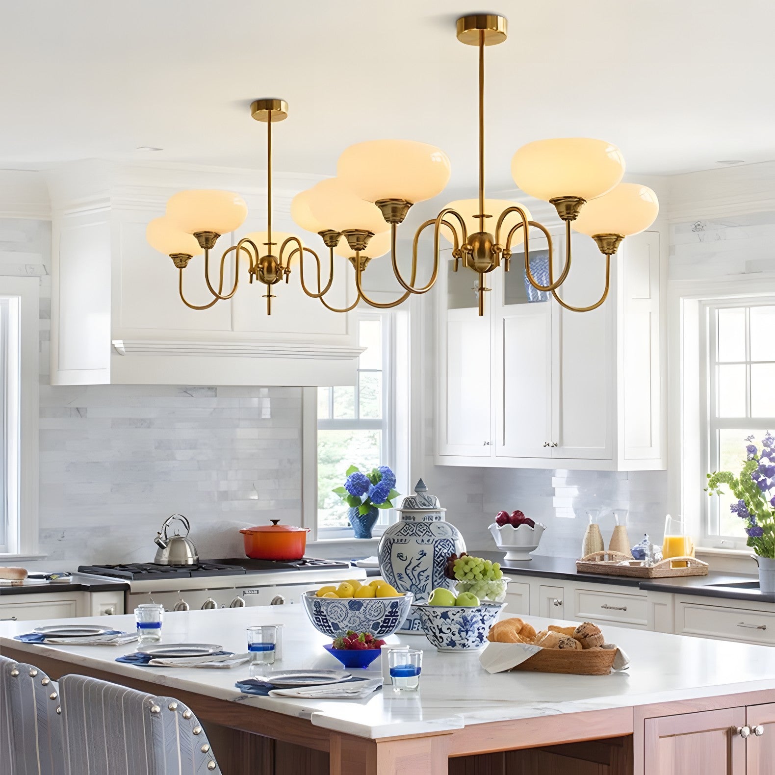 Luna Cream White Bubble Glass Chandelier