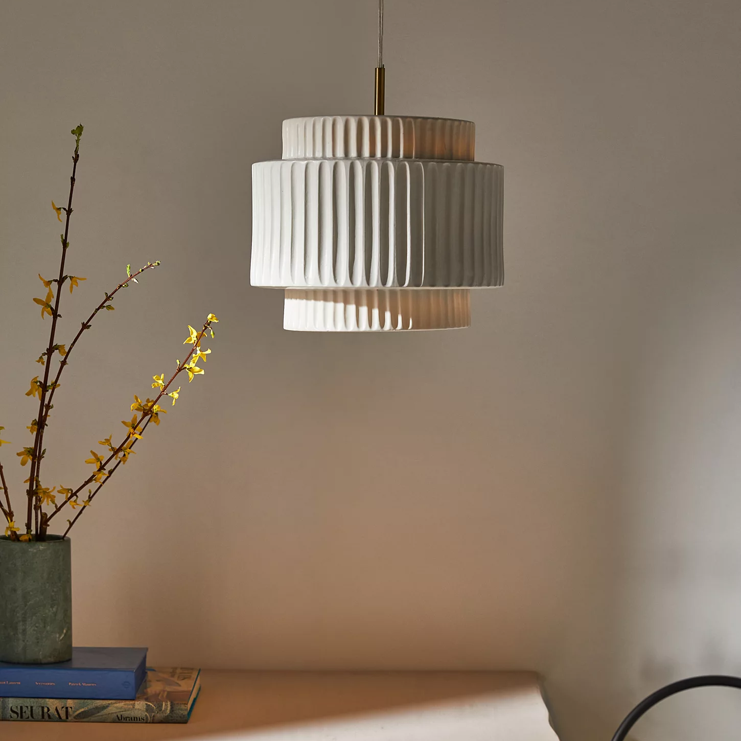 Brisby Striped Frosted Fluted Ceramic Pendant Light