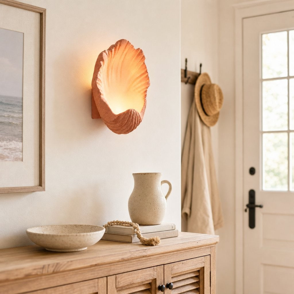 Kristian French Vintage Ceramic Cream Shell Wall Sconce
