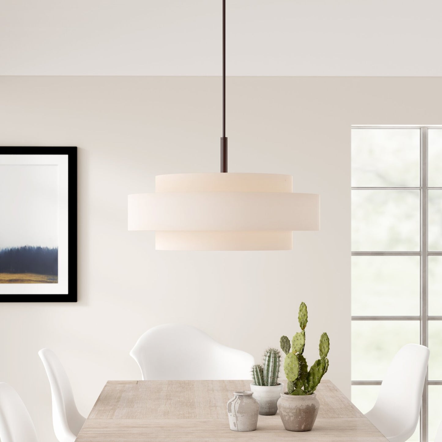 Harlow Linen Blend 5 Light Metal Double Tier Drum Pendant Light