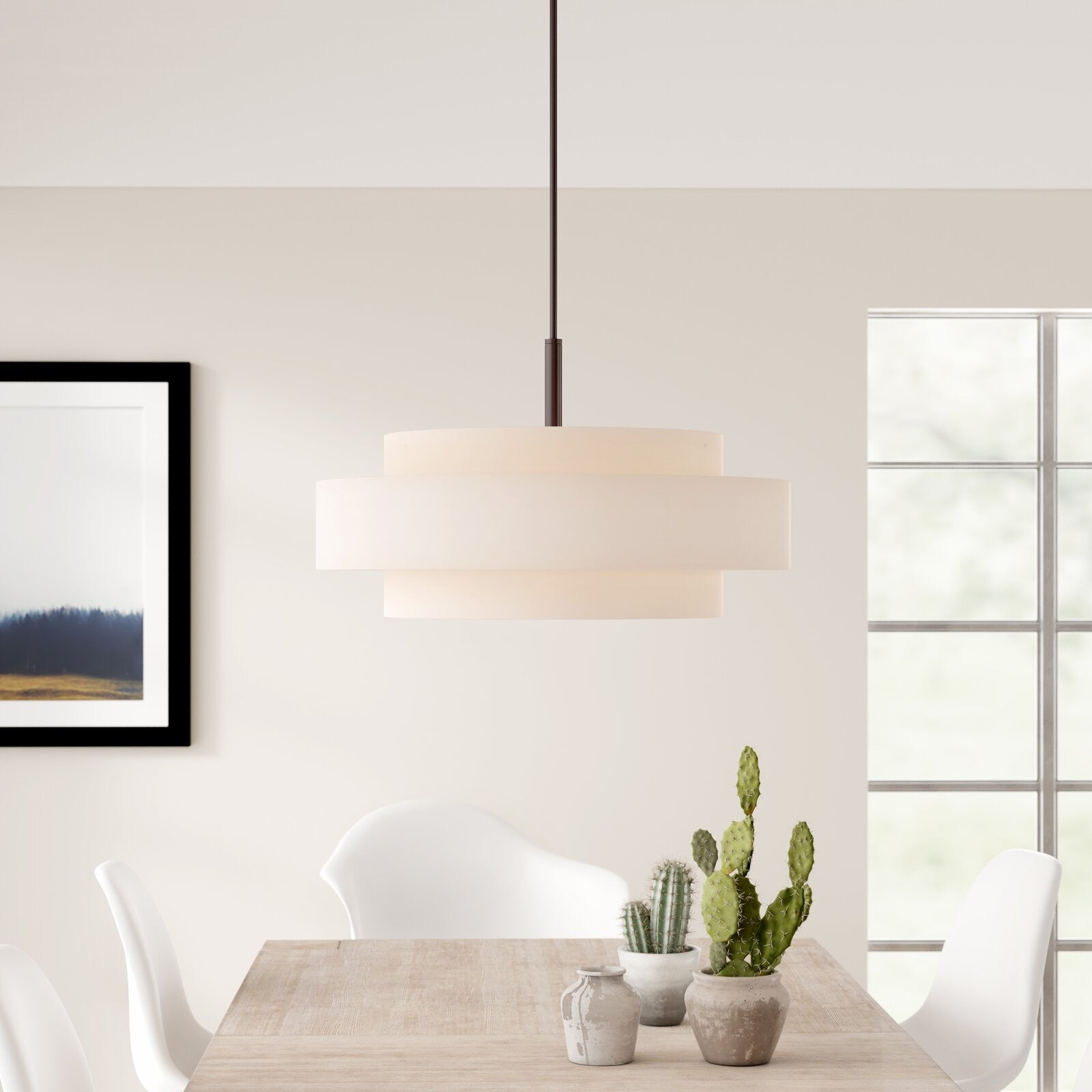 Harlow Linen Blend 5 Light Metal Double Tier Drum Pendant Light