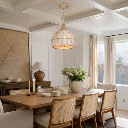 Maelis 3 Light Rustic Rattan Two Tone Color Dome Pendant Light