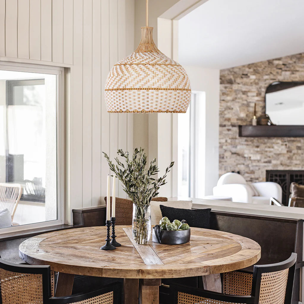 Maelis 3 Light Rustic Rattan Two Tone Color Dome Pendant Light