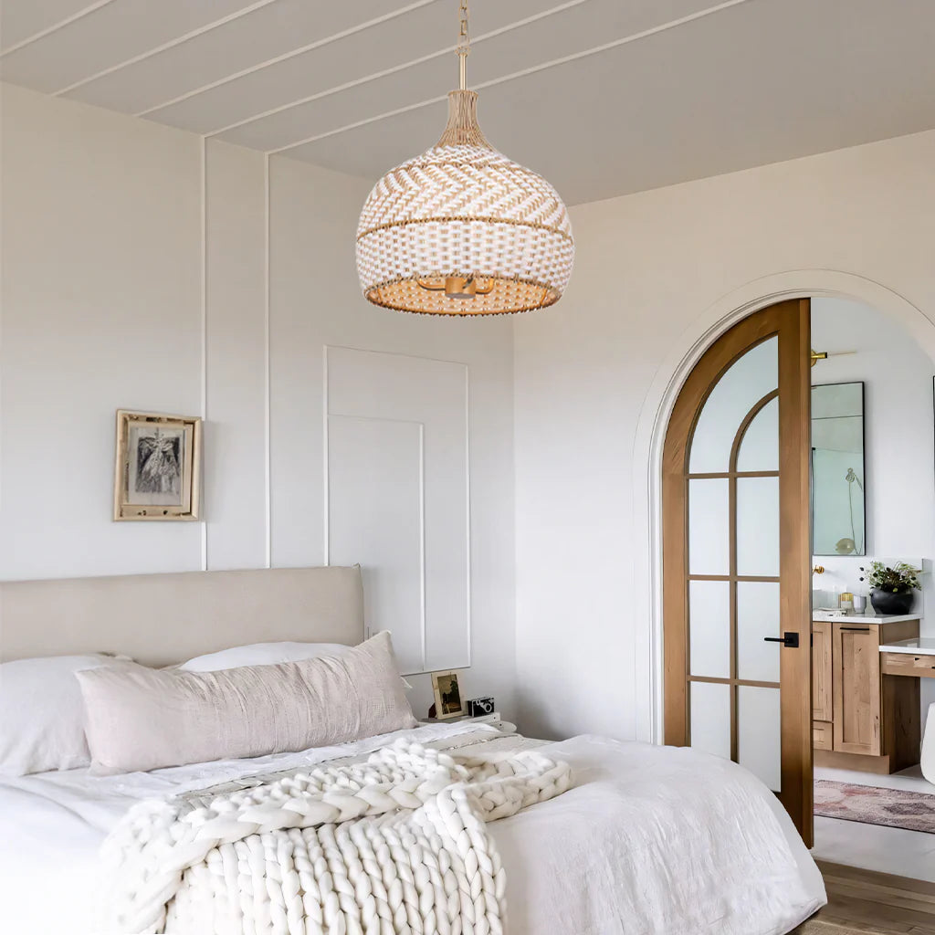 Maelis 3 Light Rustic Rattan Two Tone Color Dome Pendant Light